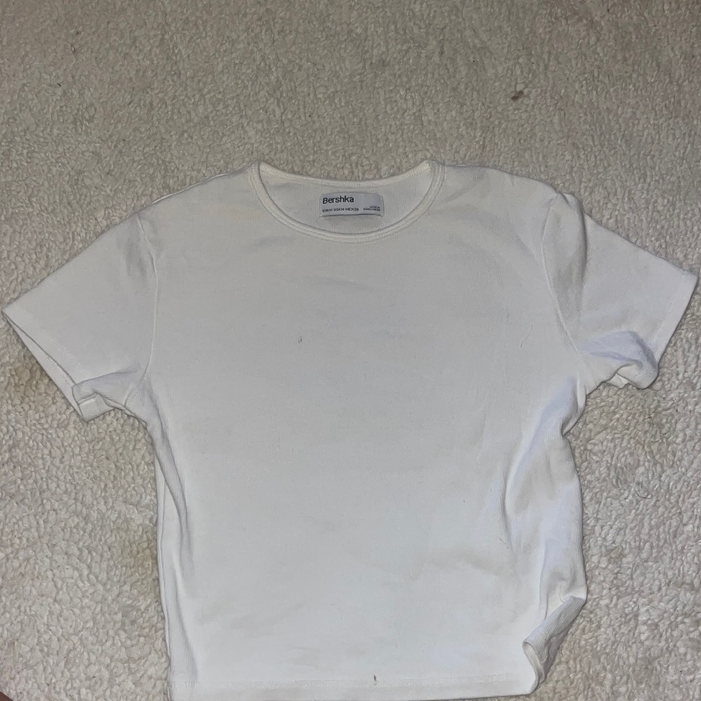 Bershka short sleeve crop tops in white gray blue